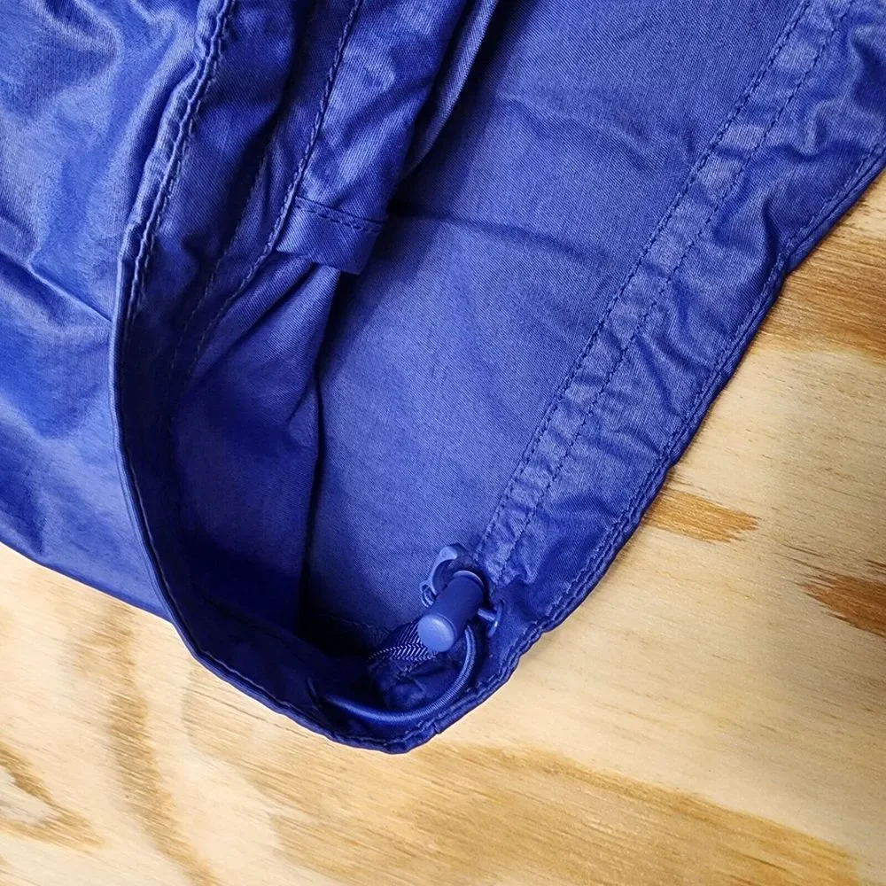 Merrell Womens M Rain Jacket Blue‎ Lightweight Button Zip Pockets Cinch Waist